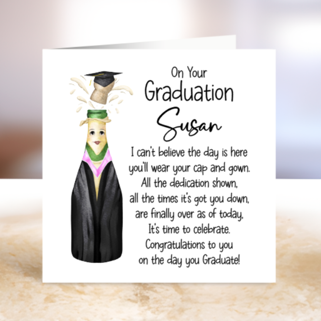 Personalised Graduation Girl Champagne Card
