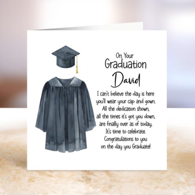 Graduation Card - Cap & Gown - Personalised