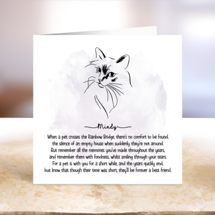 Pet Loss Sympathy Card - Personalised Cat Memorial