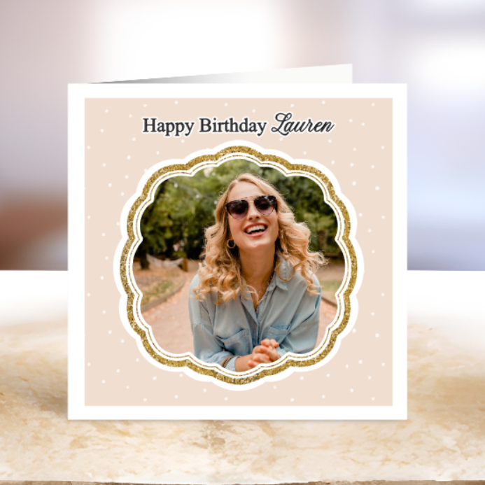 Custom Gold Glitter Photo Birthday Card