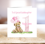 Pink Bear Milestone Birthday Card  - First - Second - Third - Fourth
