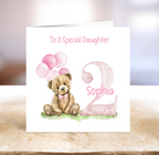 Pink Bear Milestone Birthday Card  - First - Second - Third - Fourth