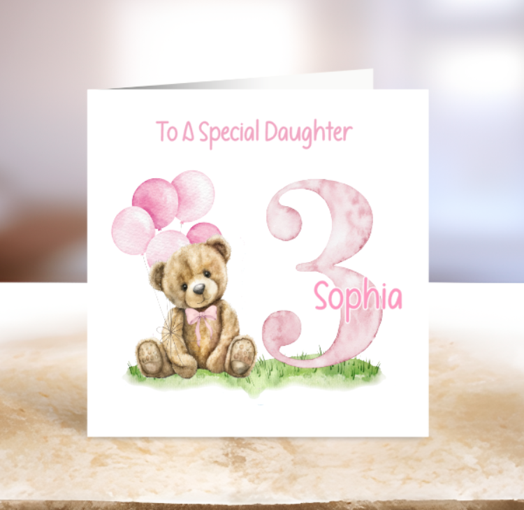 Pink Bear Milestone Birthday Card  - First - Second - Third - Fourth