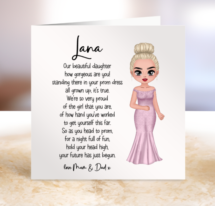Prom Card for Daughter - Personalised Illustration