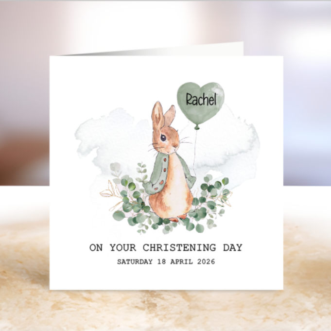 Personalised Christening Card - Rabbit Theme